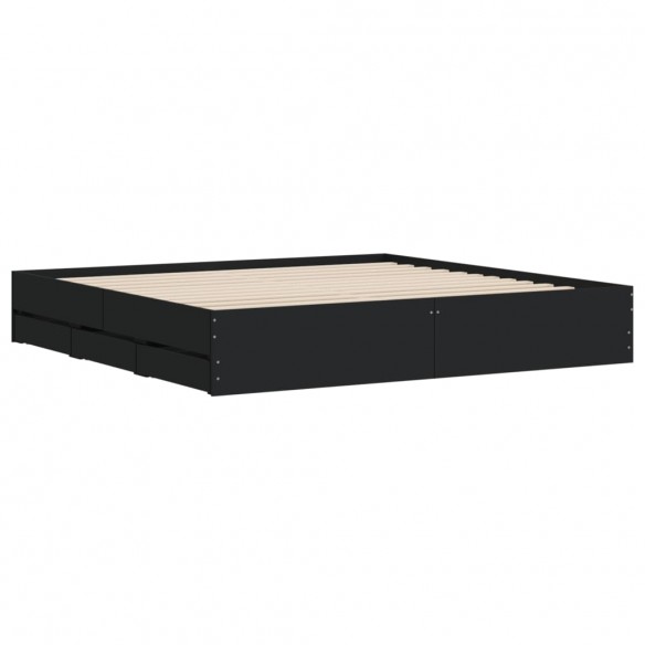 Cadre de lit avec tiroirs noir 200x200 cm bois d'ingénierie
