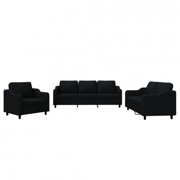 Ensemble de canapés 3 pcs avec coussins Noir Tissu