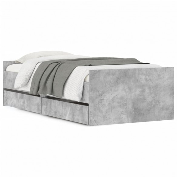 Cadre de lit avec tiroirs gris béton 90x190 cm