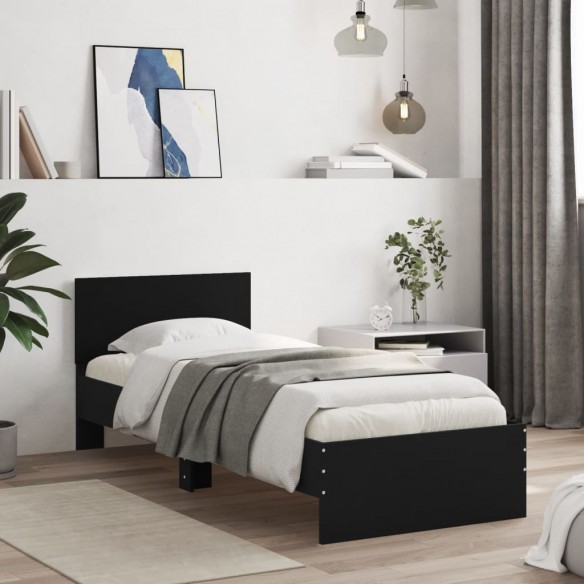 Cadre de lit avec tête de lit noir 90x190 cm bois d'ingénierie