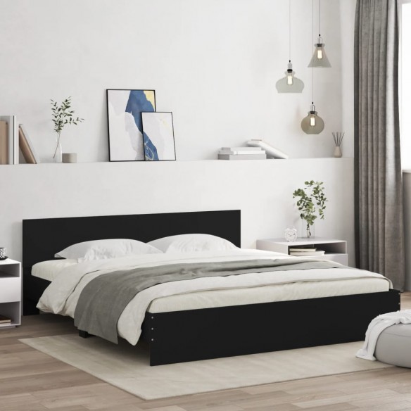Cadre de lit avec tête de lit et LED noir 180x200 cm