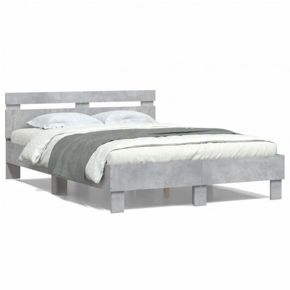 Cadre de lit avec tête de lit et LED gris béton 120x200 cm