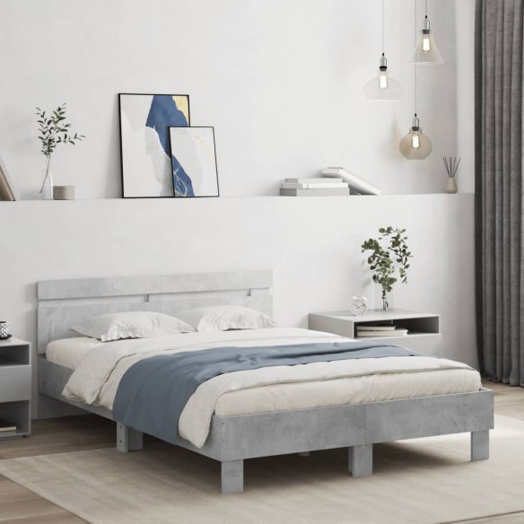 Cadre de lit avec tête de lit et LED gris béton 120x200 cm