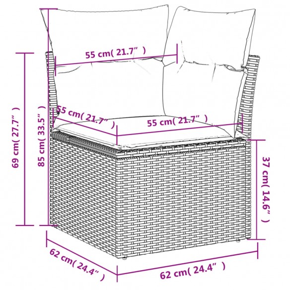 Canapé d'angle de jardin avec coussins beige résine tressée