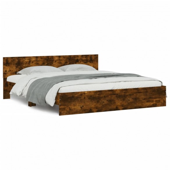 Cadre de lit avec tête de lit chêne fumé 180x200 cm