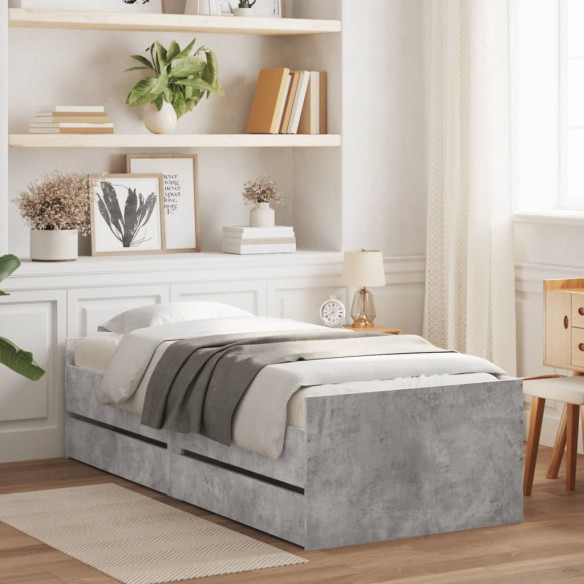 Cadre de lit avec tiroirs gris béton 75x190 cm