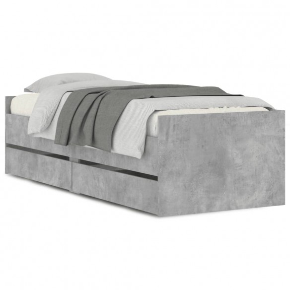 Cadre de lit avec tiroirs gris béton 75x190 cm