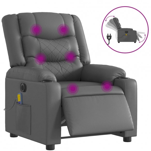 Fauteuil de massage inclinable électrique gris similicuir