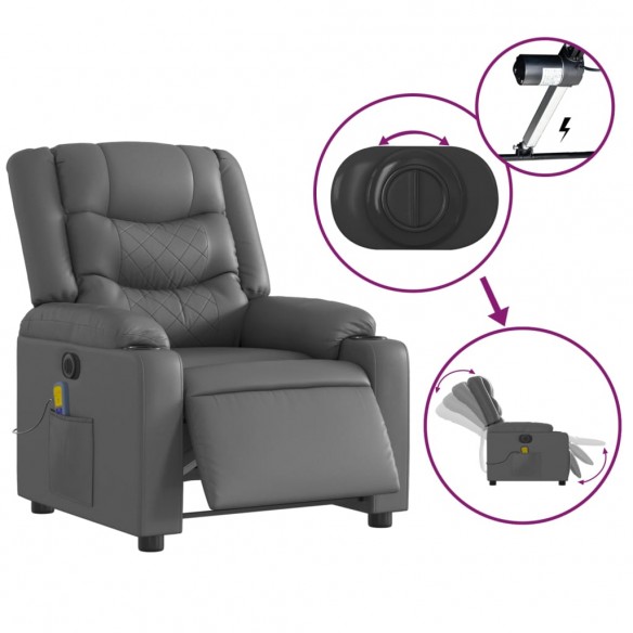 Fauteuil de massage inclinable électrique gris similicuir