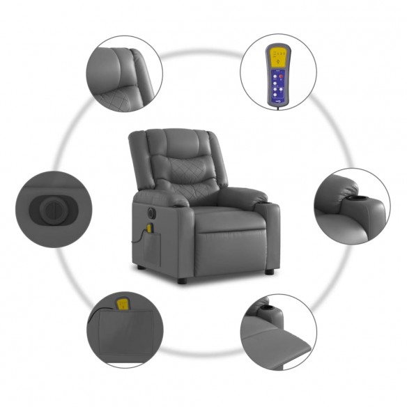 Fauteuil de massage inclinable électrique gris similicuir