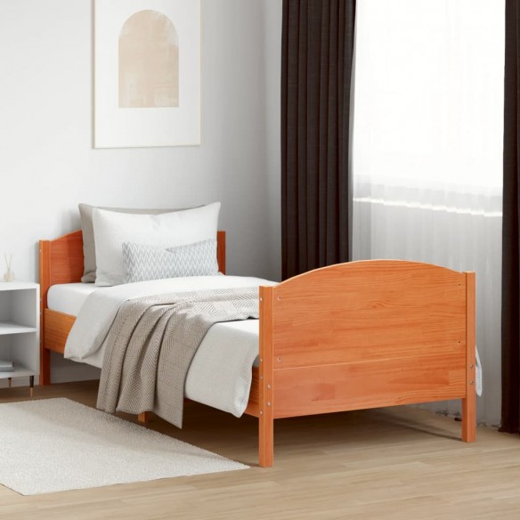 Cadre de lit avec tête de lit cire marron 90x200 cm bois de pin