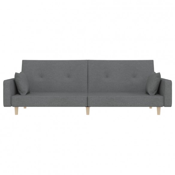 Canapé-lit à 2 places avec deux oreillers gris clair tissu