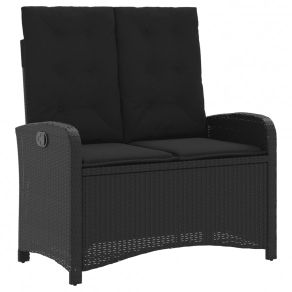 Banc inclinable de jardin avec coussins noir résine tressée