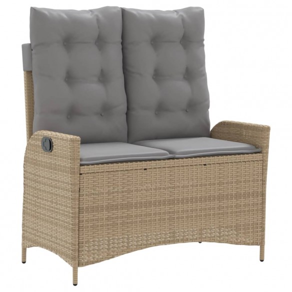 Banc inclinable de jardin avec coussins beige résine tressée