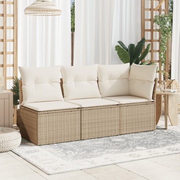 Canapé de jardin sans accoudoirs coussins beige résine tressée