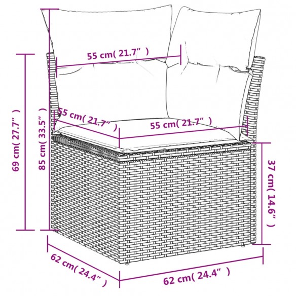 Canapé d'angle de jardin avec coussins gris résine tressée