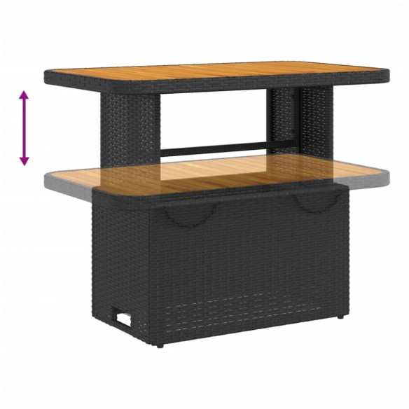 Table de jardin noir 90x55x71 cm résine tressée et bois acacia