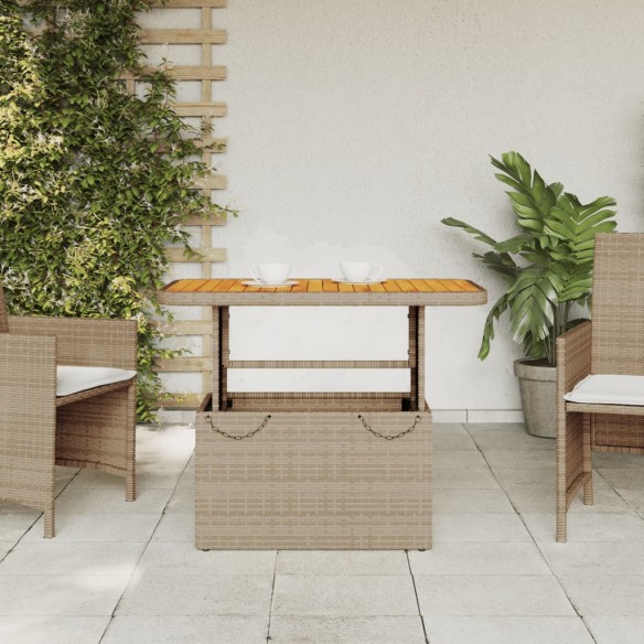 Table de jardin beige 90x55x71 cm résine tressée et bois acacia