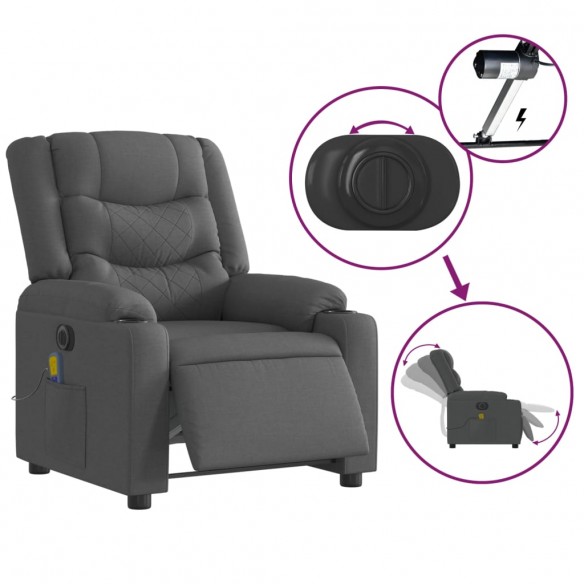 Fauteuil inclinable de massage électrique gris foncé tissu