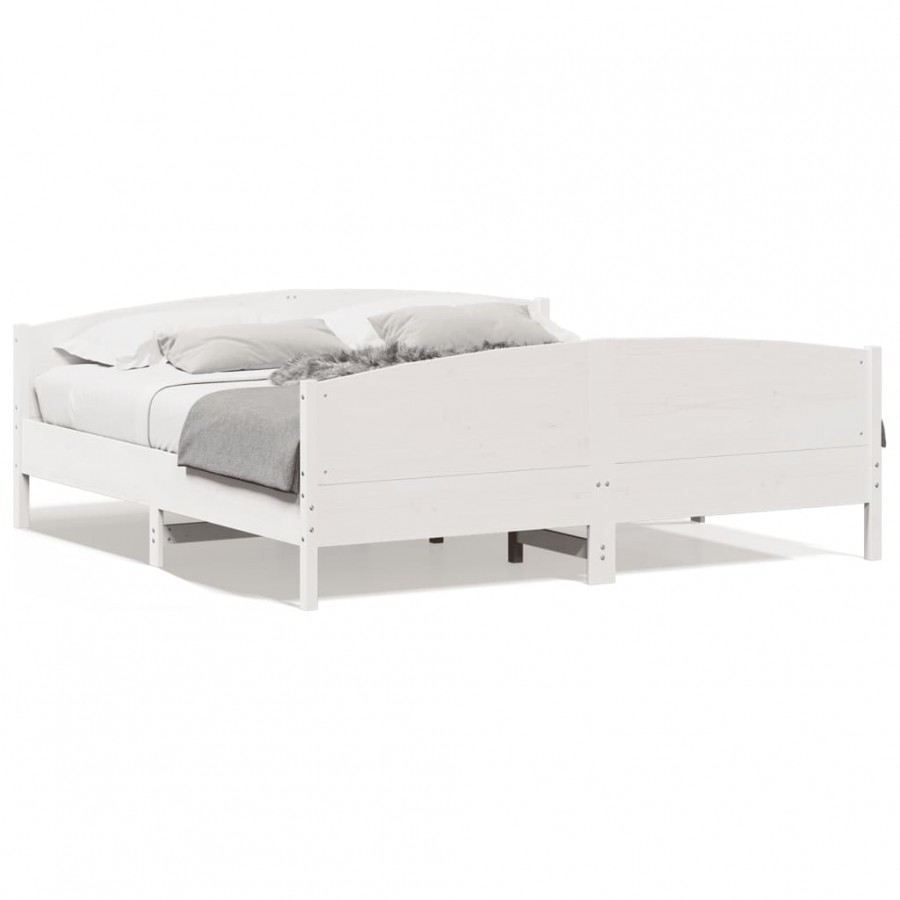 Cadre de lit et tête de lit blanc 180x200 cm bois de pin massif