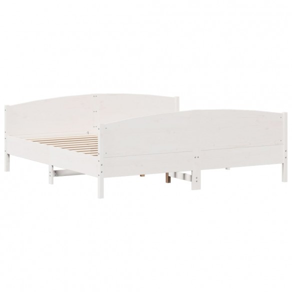 Cadre de lit et tête de lit blanc 180x200 cm bois de pin massif