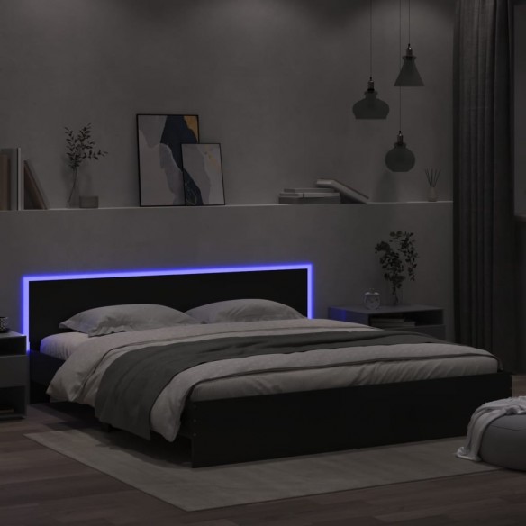Cadre de lit avec tête de lit et LED noir 200x200 cm