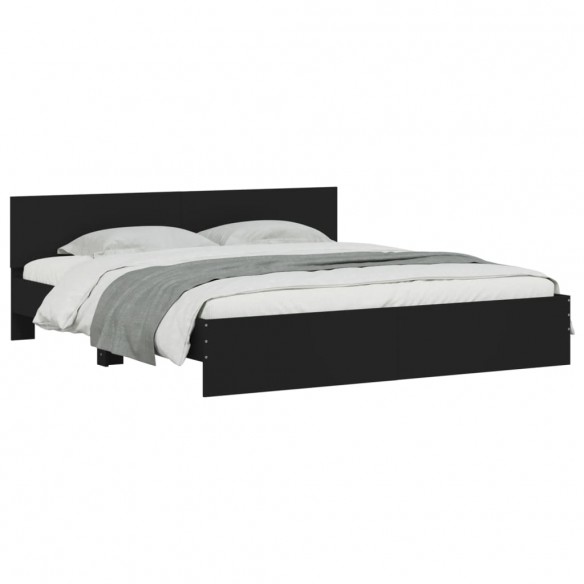 Cadre de lit avec tête de lit et LED noir 200x200 cm