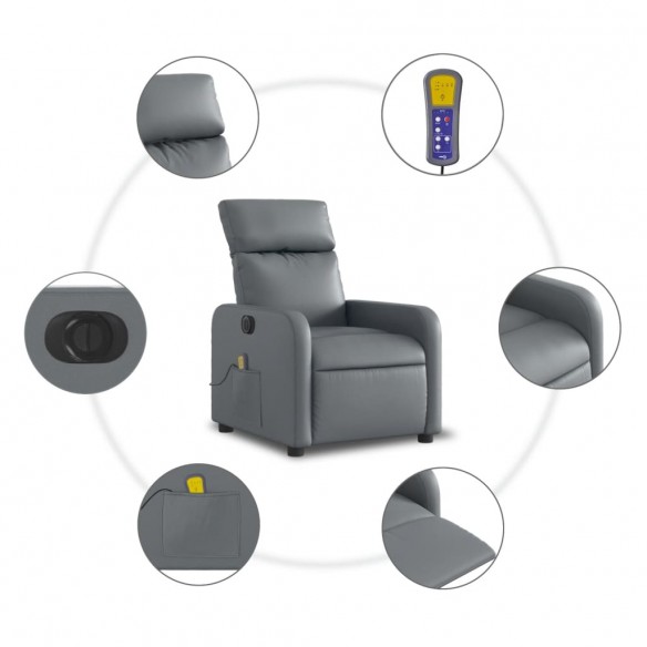 Fauteuil de massage inclinable électrique gris similicuir