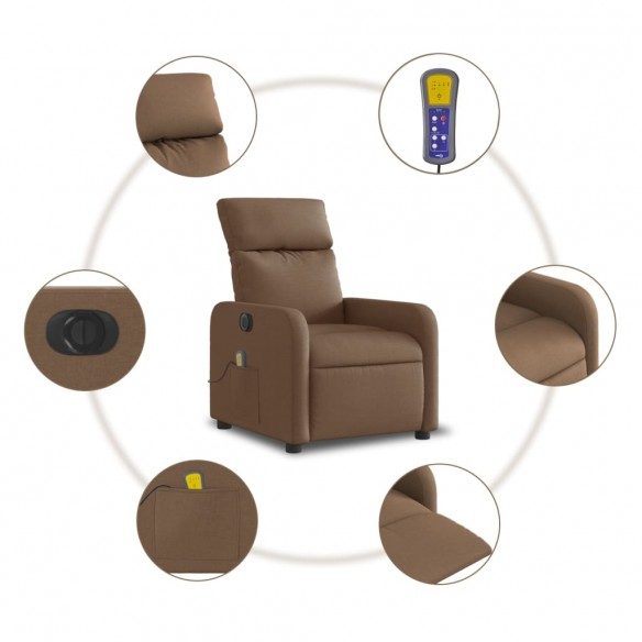 Fauteuil inclinable de massage électrique marron tissu