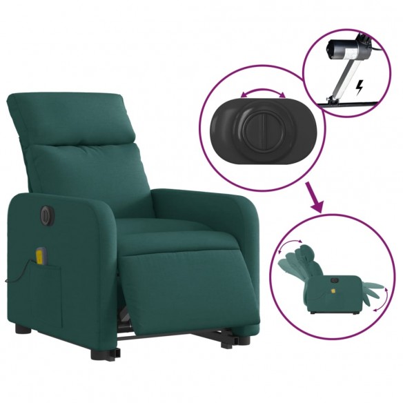 Fauteuil inclinable de massage électrique Vert foncé Tissu