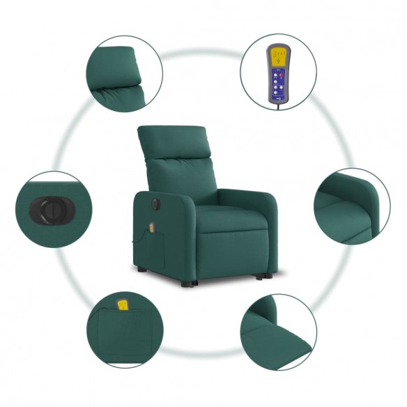 Fauteuil inclinable de massage électrique Vert foncé Tissu