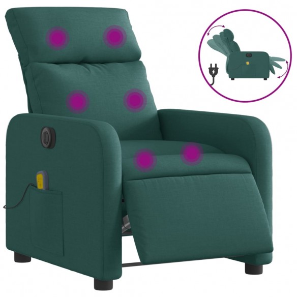 Fauteuil de massage inclinable électrique Vert foncé Tissu