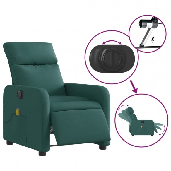 Fauteuil de massage inclinable électrique Vert foncé Tissu