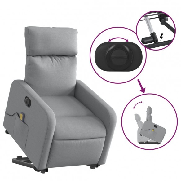 Fauteuil inclinable de massage électrique Gris clair Tissu