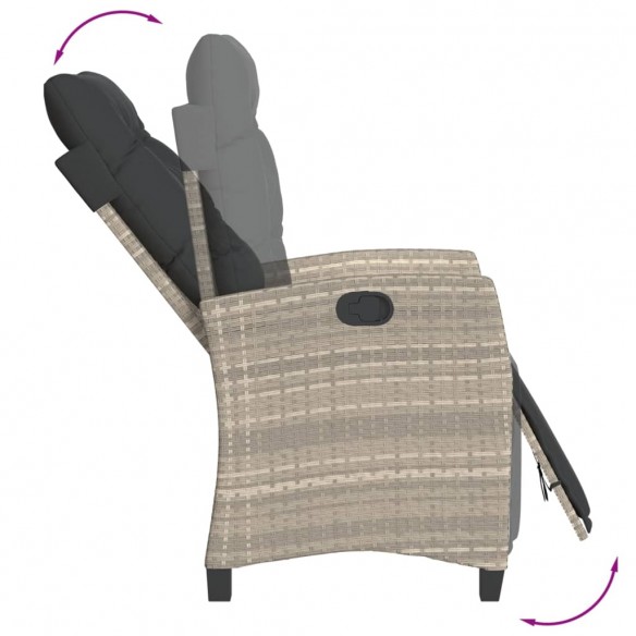 Chaise inclinable de jardin avec repose-pied gris clair rotin
