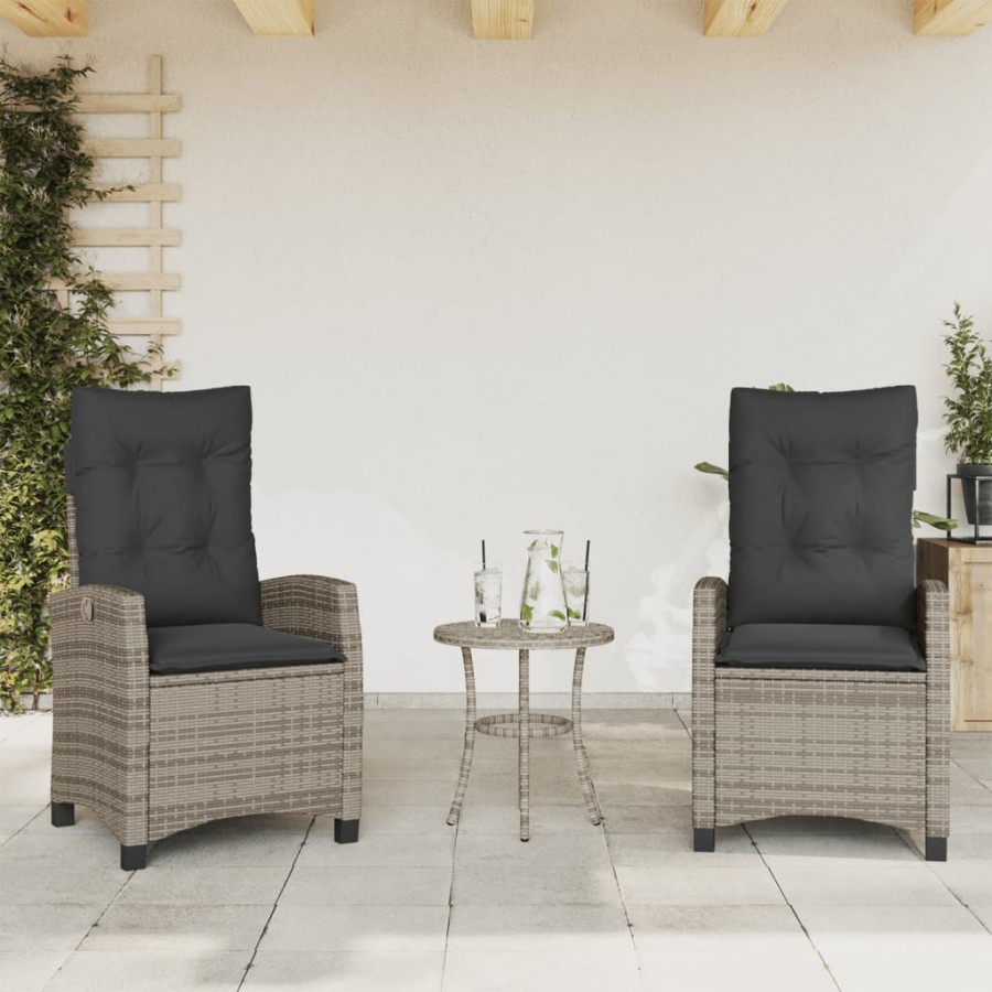 Chaises inclinables de jardin lot de 2 et coussins gris rotin