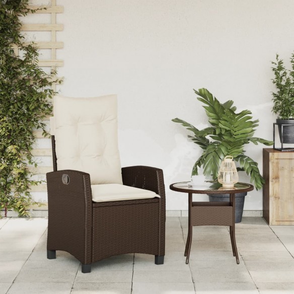 Chaise inclinable de jardin avec coussins marron résine tressée