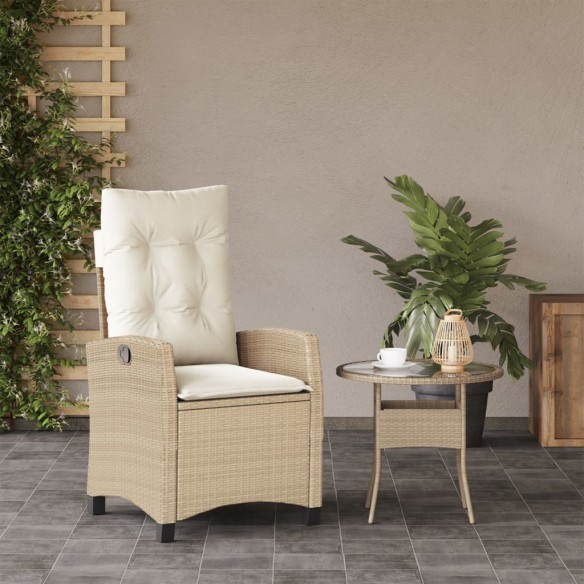 Chaise inclinable de jardin avec coussins beige résine tressée
