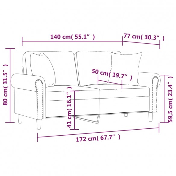 Canapé 2 places avec oreillers décoratifs noir 140 cm velours