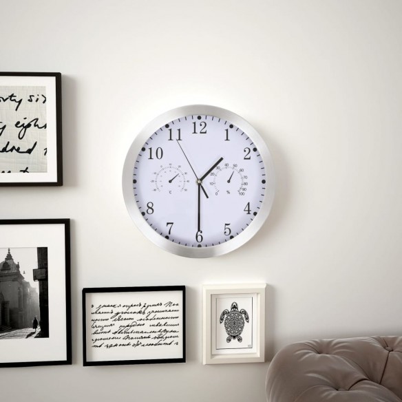 Horloge murale à quartz Hygromètre et thermomètre 30 cm Blanc