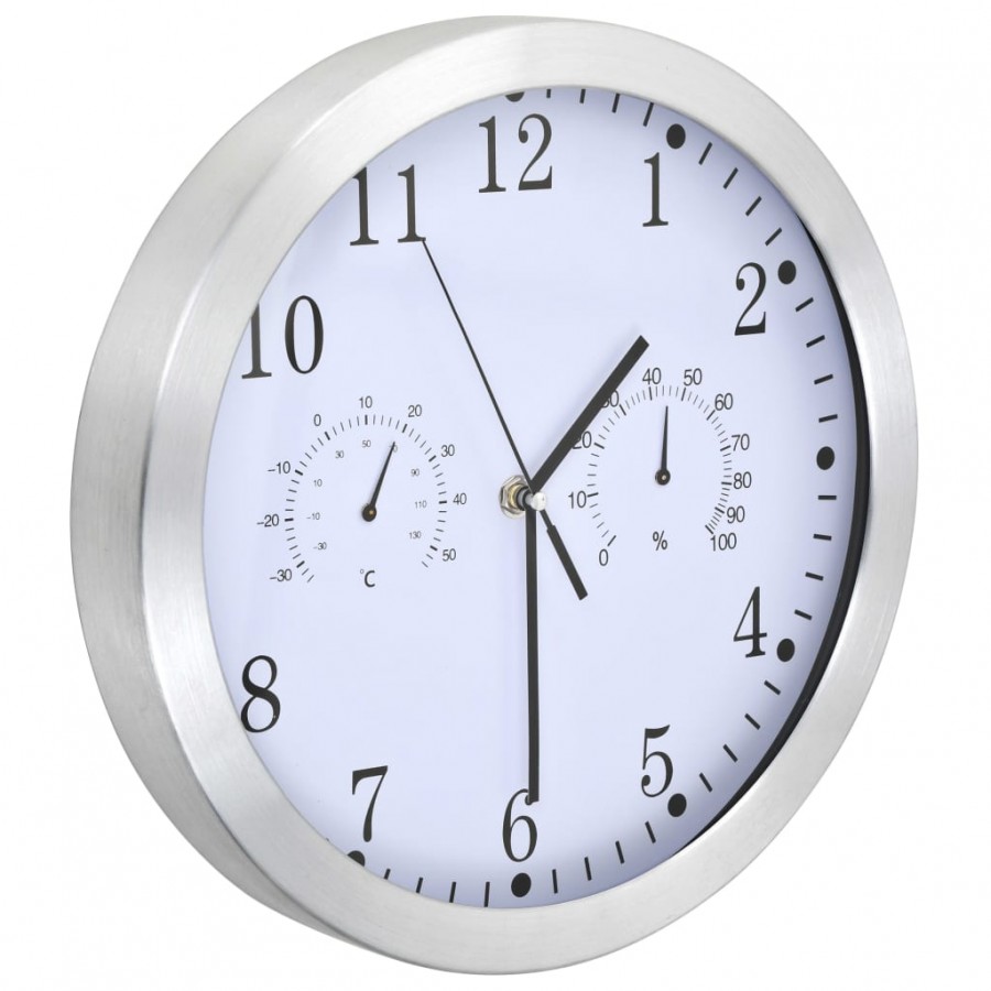 Horloge murale à quartz Hygromètre et thermomètre 30 cm Blanc