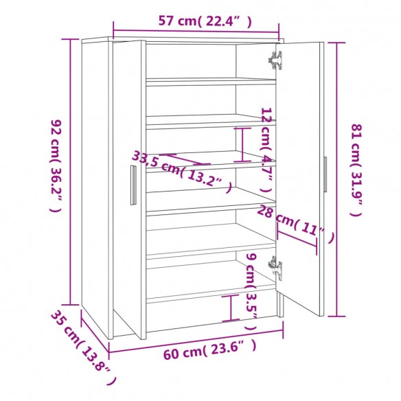 Armoire à chaussures Noir 60x35x92 cm Aggloméré