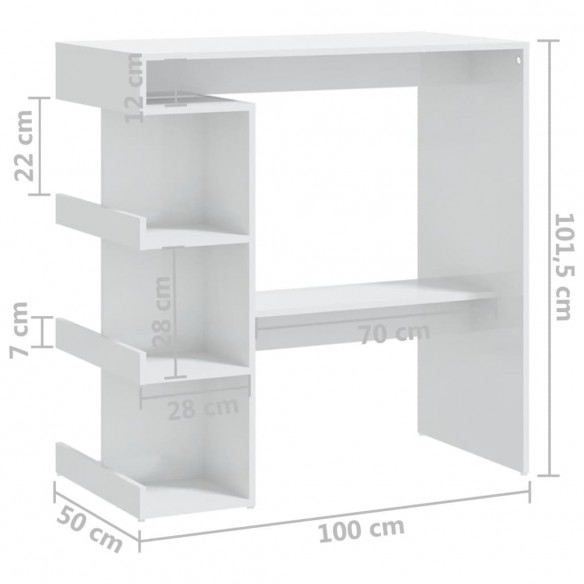 Table de bar étagère de rangement Blanc brillant 100x50x101,5cm