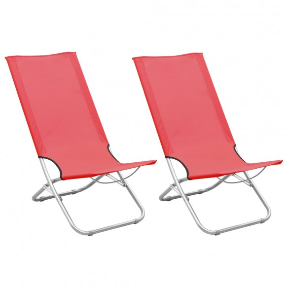 Chaises de plage pliables 2 pcs Rouge Tissu