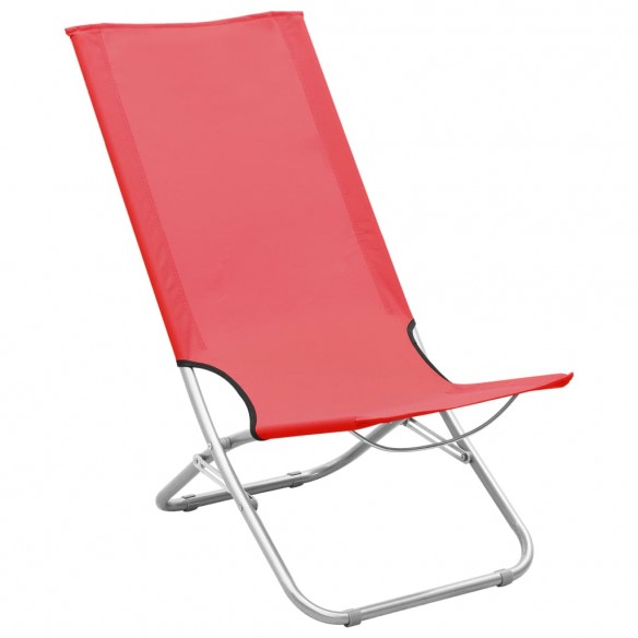 Chaises de plage pliables 2 pcs Rouge Tissu