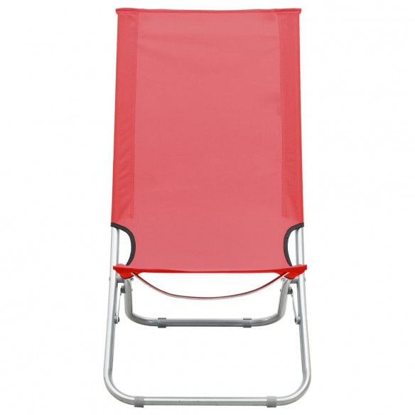 Chaises de plage pliables 2 pcs Rouge Tissu