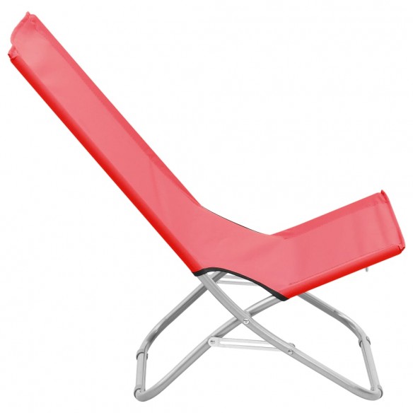 Chaises de plage pliables 2 pcs Rouge Tissu