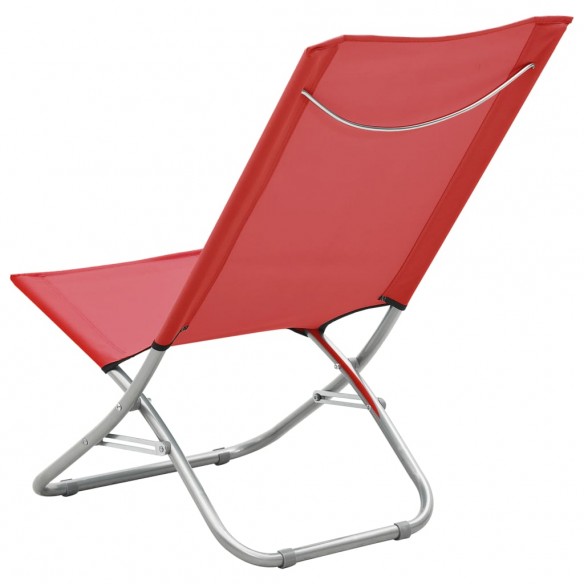 Chaises de plage pliables 2 pcs Rouge Tissu