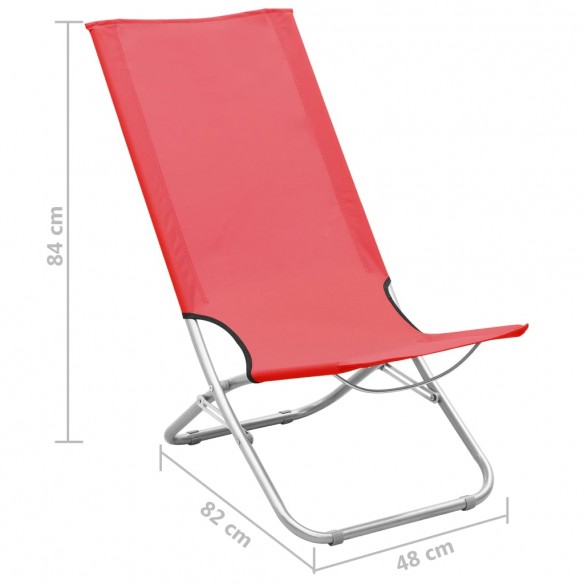 Chaises de plage pliables 2 pcs Rouge Tissu