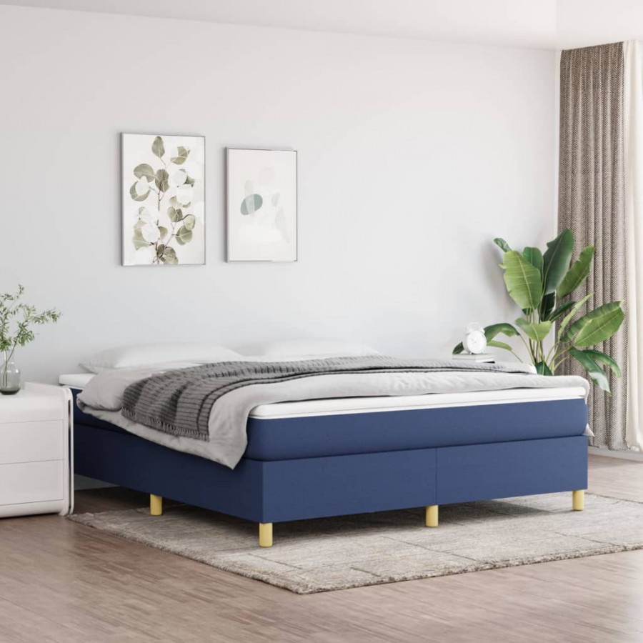 Cadre de lit avec matelas Bleu 160x200 cm Tissu